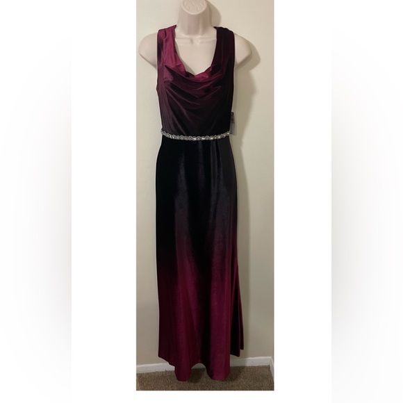 Ignite Velvet Ombre A Line Cowlneck Dress with Beading. Size 6. NWT - Picture 11 of 15